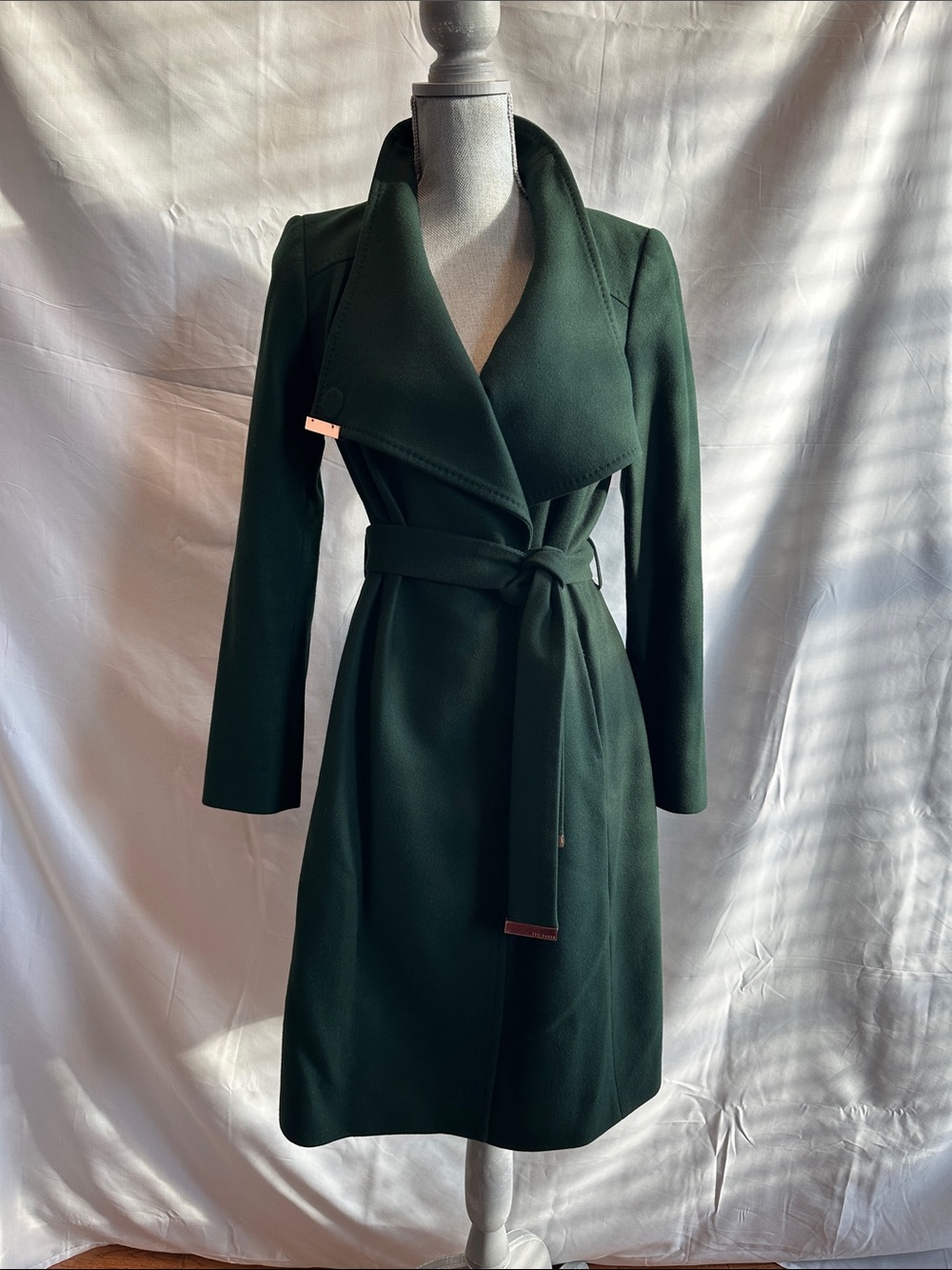 Ted Baker Womens Rose Belted Midi Wool Long Sleeve Coat, Green